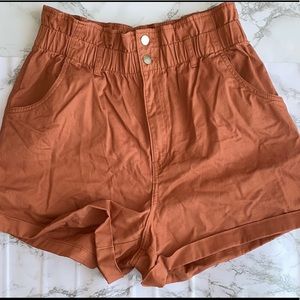 H&M Womens Shorts Size 12 Brown Burnt Orange Paperbag High Waist Casual